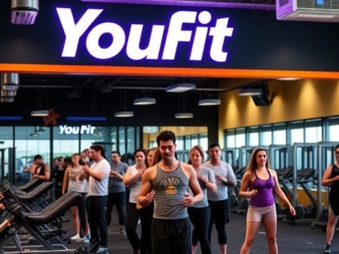 A vibrant Youfit gym showcasing members enjoying state-of-the-art equipment and group classes.